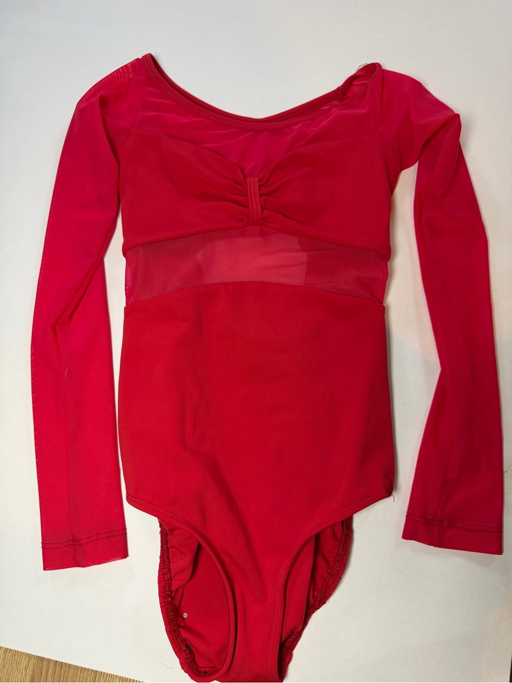 Girls' Red Long-Sleeve One-Piece Bodysuit with Mesh Waist five the label